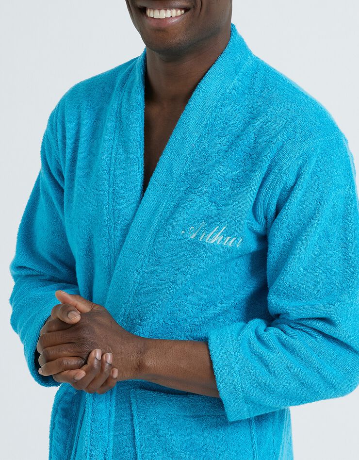 Peignoir mixte adulte uni coton éponge bouclette col kimono personnalisé (turquoise)