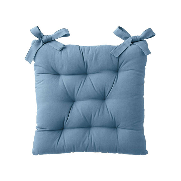 Galette de chaise carrée unie coton bachette - lot de 2 (bleu grisé)