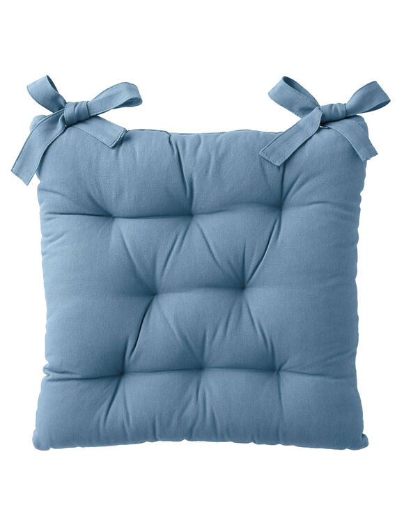 Galette de chaise carr&eacute;e unie coton bachette - lot de 2 (bleu gris&eacute;)