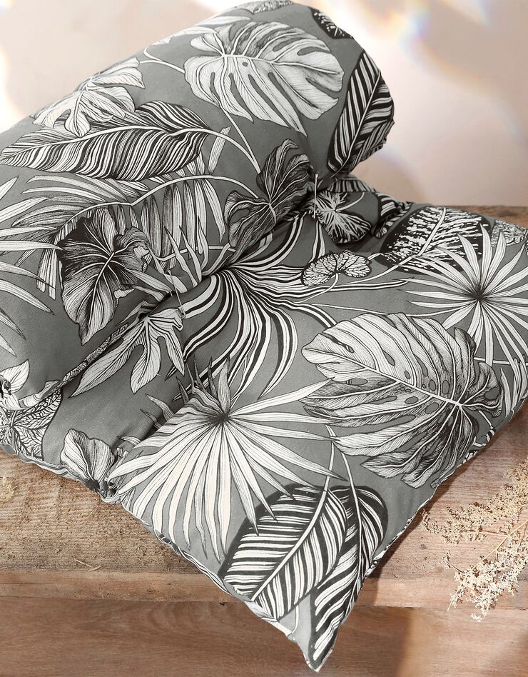Long coussin déco coton imprimé tropical (gris) Long coussin déco coton imprimé tropical (gris)