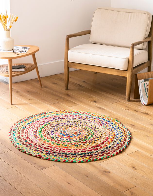 Tapis rond en jute et coton (multicolore)