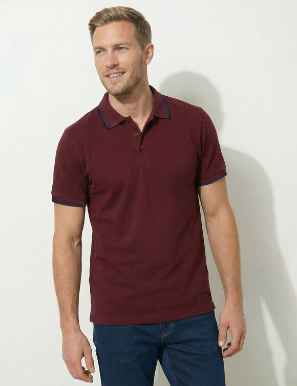 Polo uni maille piqu&eacute;e manches courtes (bordeaux)