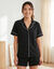 Pyjama short col tailleur en coton&nbsp;&agrave; liser&eacute; contrast&eacute; (noir)