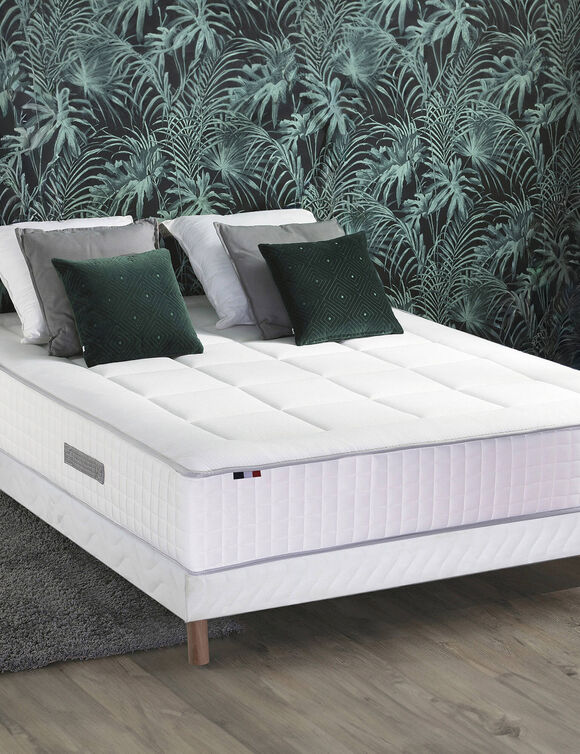 Matelas mousse &agrave; m&eacute;moire de forme + 672 ressorts ensach&eacute;s luxe ferme 28 cm - 7 zones (blanc)