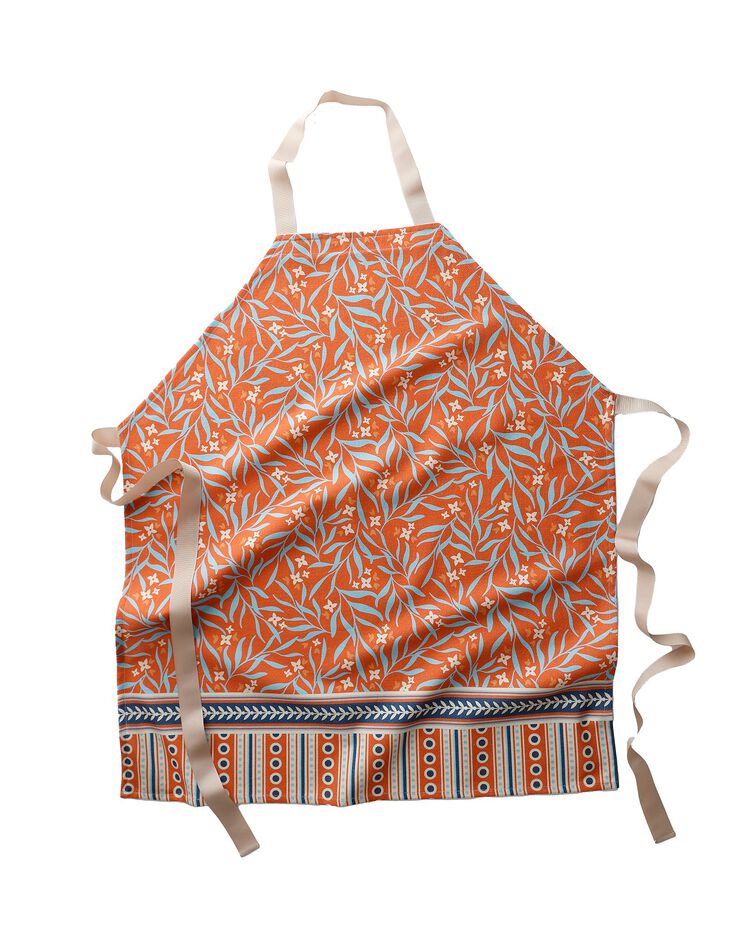 Tablier fabriqué en France, motif fleuri Indian fond terracotta - coton biologique(1) (terracotta) Tablier fabriqué en France, motif fleuri Indian fond terracotta - coton biologique(1) (terracotta)