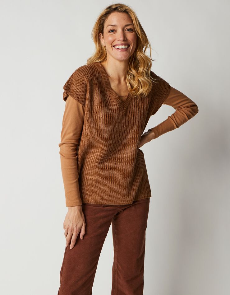Pull col V manches courtes (noisette) Pull col V manches courtes (noisette)