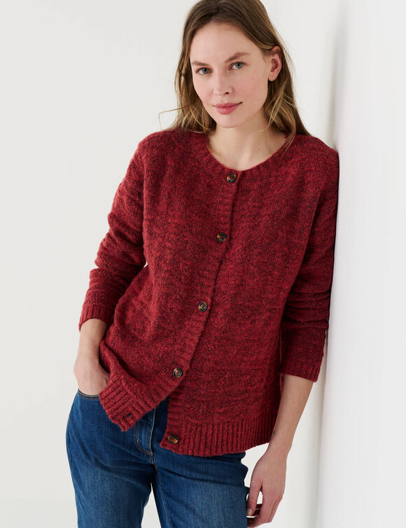 Gilet boutonn&eacute;, maille fantaisie en laine m&eacute;lang&eacute;e (terracotta)