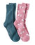 Chaussettes esprit chaussons picots antid&eacute;rapants - lot de 2 paires (rose + vert)