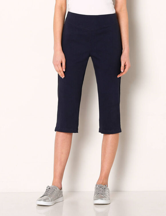Corsaire toile stretch, effet ventre plat (marine)