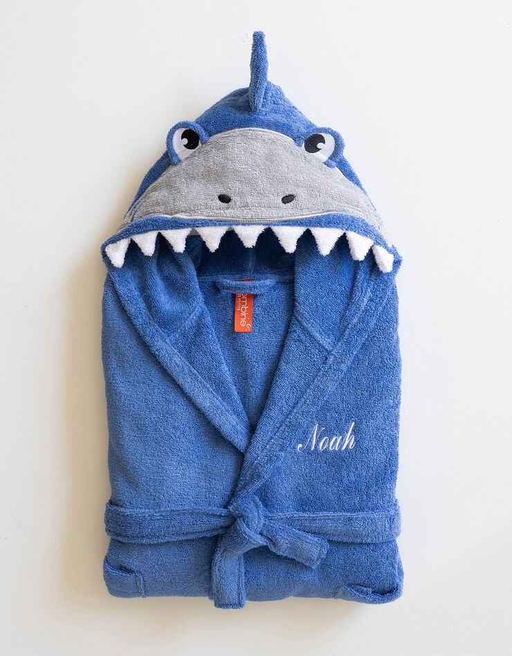 Peignoir de bain enfant à capuche requin personnalisable - 340g/m² (bleu dur)