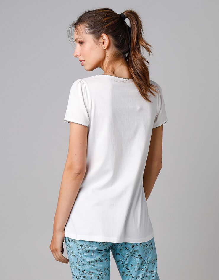 Tee-shirt de pyjama manches courtes imprimé placé fleurs (écru)