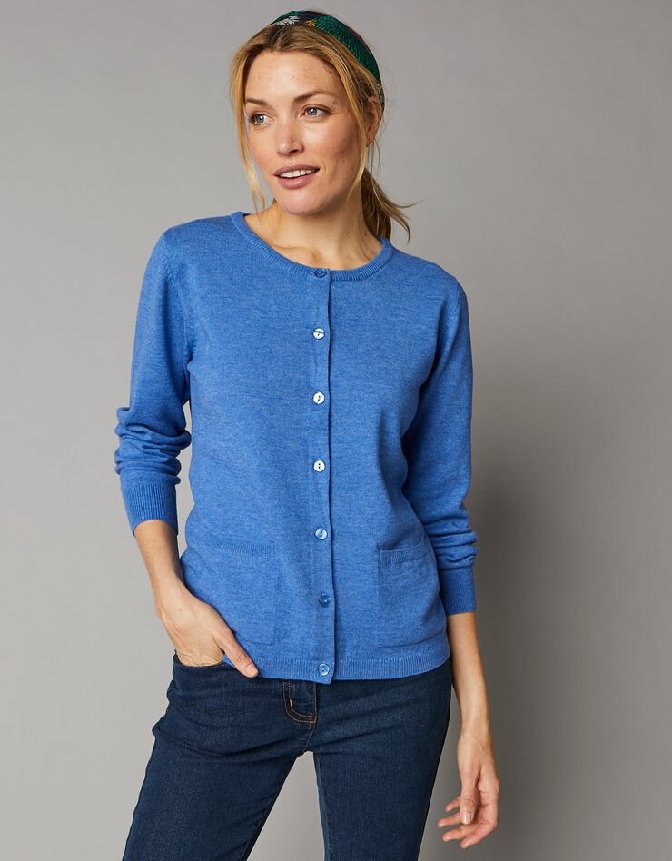 Cardigan boutonné, laine d'agneau (lavande chiné) Cardigan boutonné, laine d'agneau (lavande chiné)