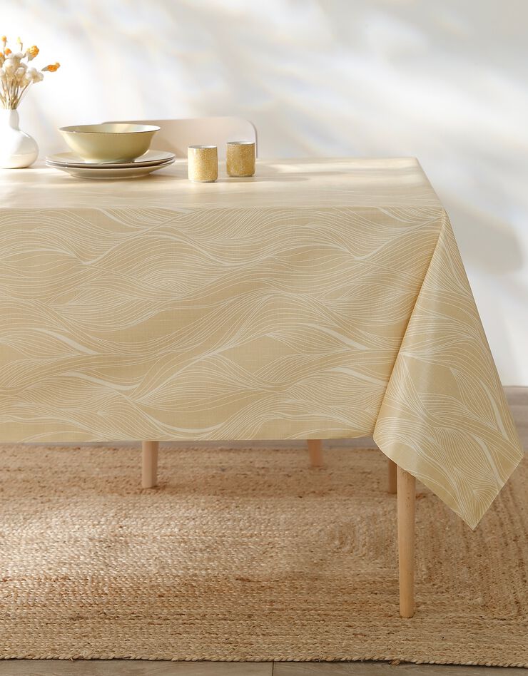 Nappe toile cirée imprimée vagues (jaune)