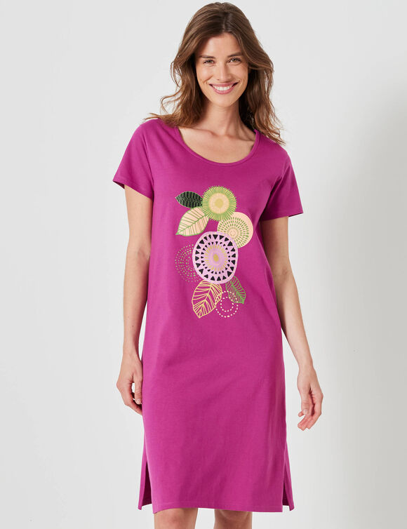Chemise de nuit courte manches courtes motif "rosaces" (violine)