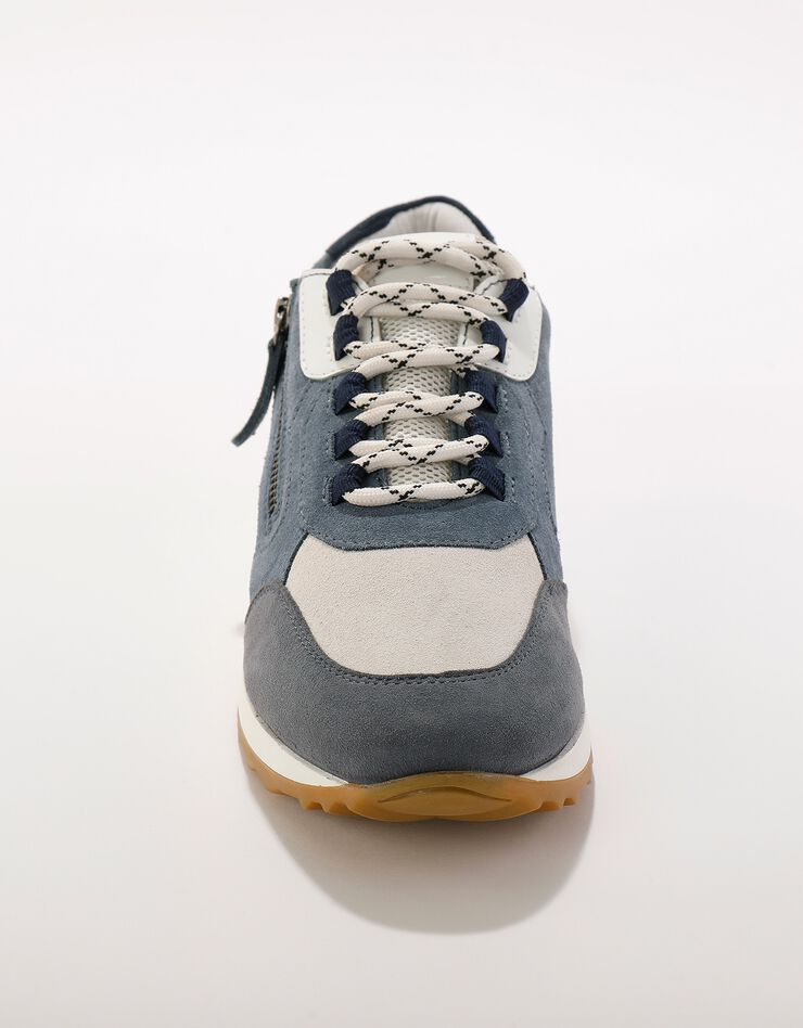 Baskets sneakers cuir empiècements contrastés (bleu grisé)
