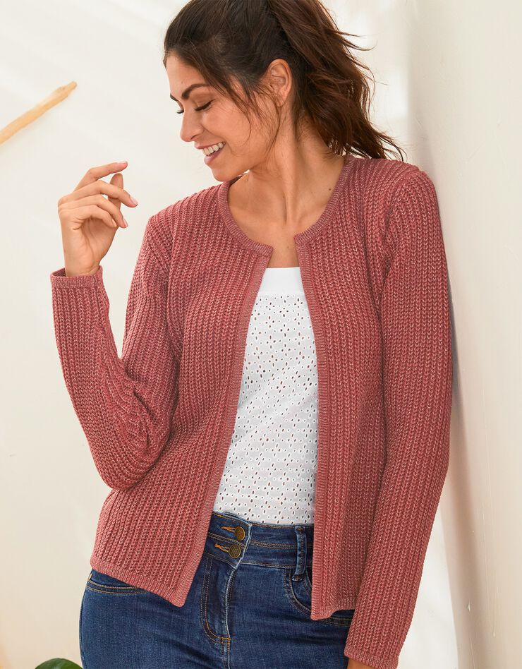 Gilet paletot fils dorés, maille anglaise toucher mohair (terracotta) Gilet paletot fils dorés, maille anglaise toucher mohair (terracotta)