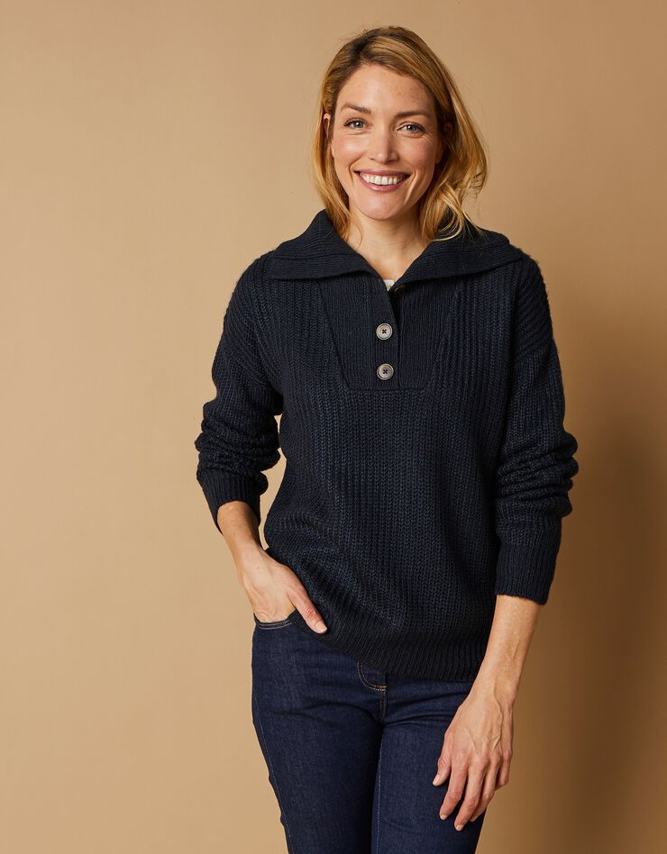 Pull col camionneur, maille anglaise toucher mohair (marine) Pull col camionneur, maille anglaise toucher mohair (marine)