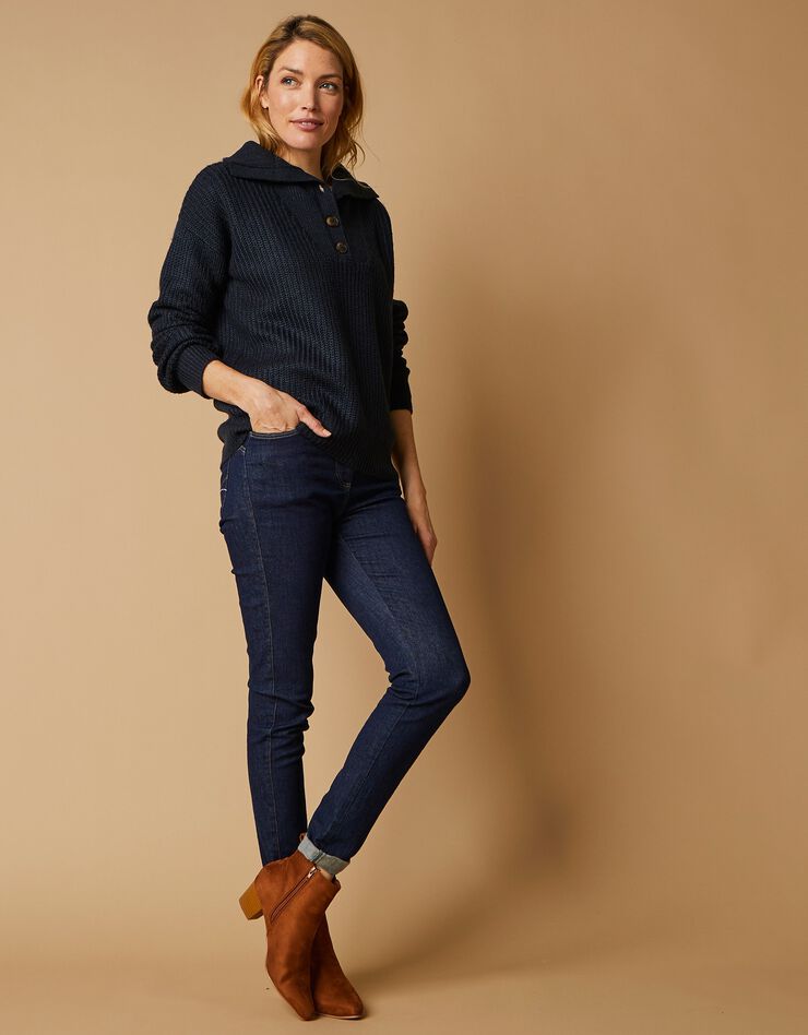 Pull col camionneur, maille anglaise toucher mohair (marine) Pull col camionneur, maille anglaise toucher mohair (marine)