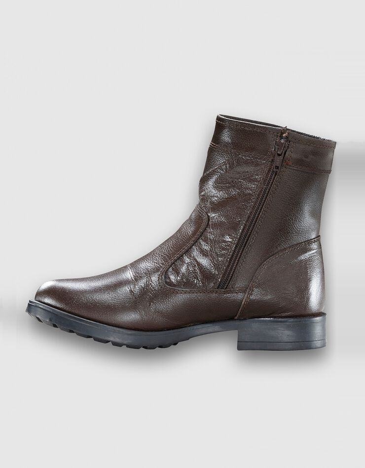 Botillons zippés cuir fourrés laine - jusqu'au 46 (marron) Botillons zippés cuir fourrés laine - jusqu'au 46 (marron)