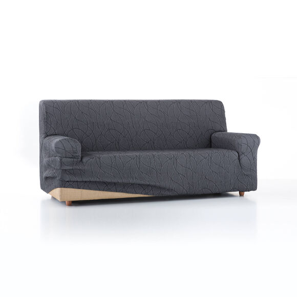 Housse extensible motif jacquard "serpentins" pour fauteuil et canapé  (gris)