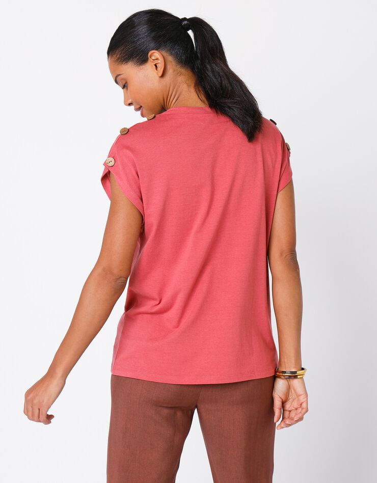 Tee-shirt uni détail boutonné maille jersey (terracotta)