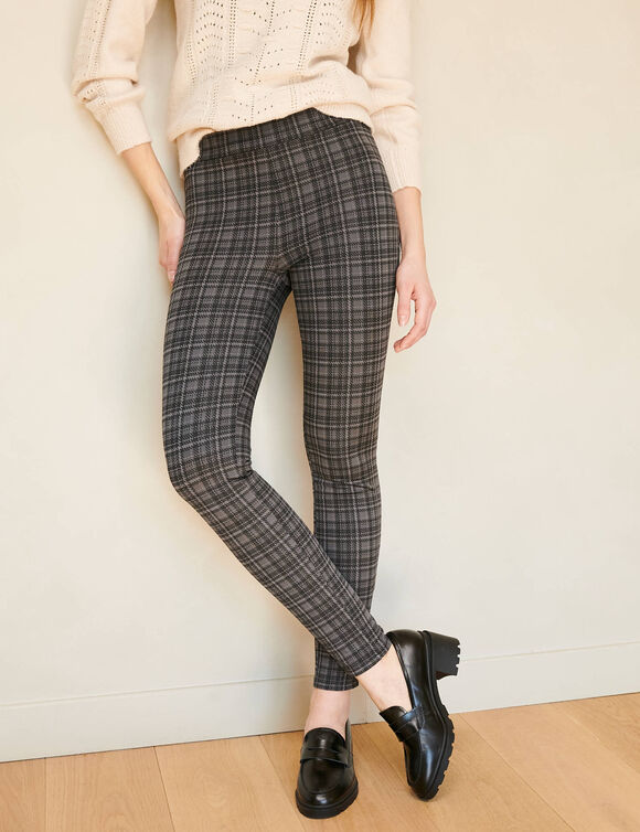 Legging &agrave; carreaux, fils tiss&eacute;s-teints (noir / gris)