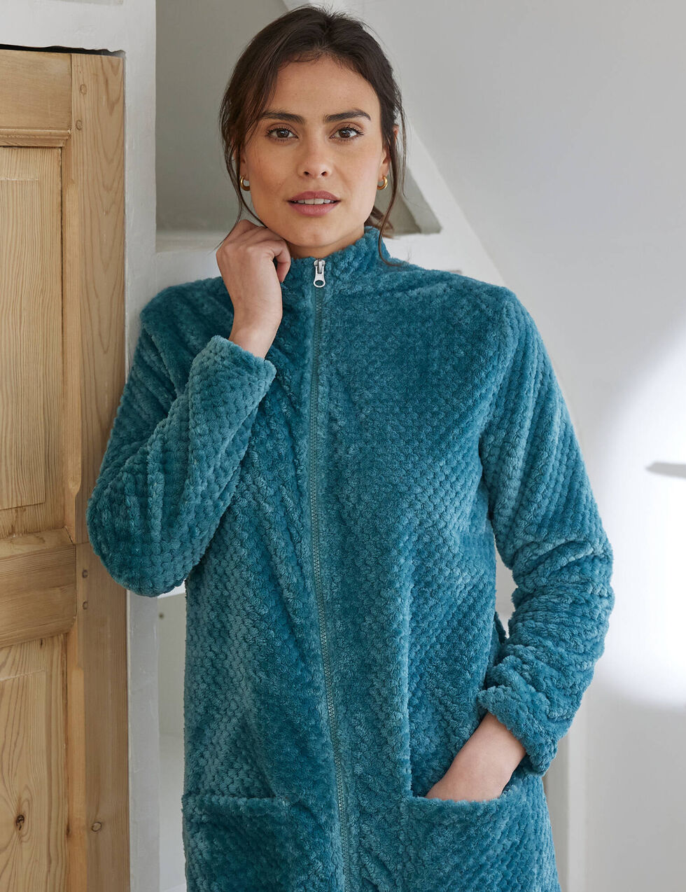Robe de chambre zipp?�e maille polaire textur?�e, ?�meraude | Blancheporte