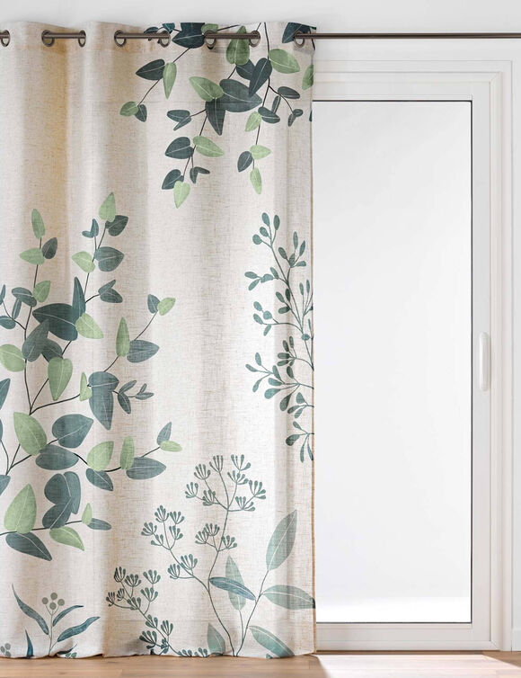 Rideau &agrave; &oelig;illets, imprim&eacute; feuillage (naturel / vert)