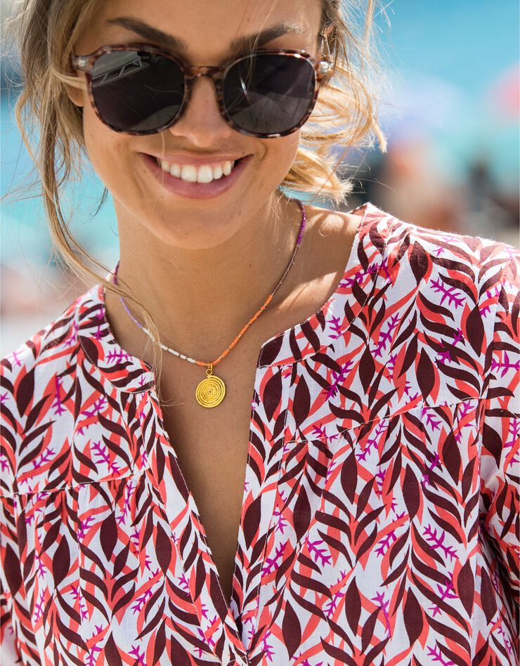 Robe courte volantée imprimée (blanc / corail)