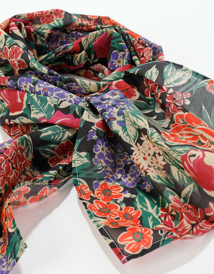 Foulard fabriqué en France imprimé grosses fleurs, 198x38 cm - coton (noir) Foulard fabriqué en France imprimé grosses fleurs, 198x38 cm - coton (noir)