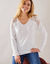 T-shirt col V manches longues dentelle (blanc)