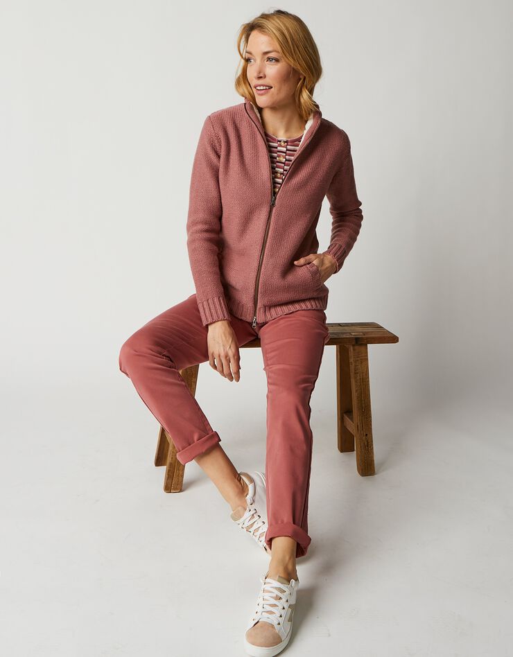 Gilet zippé 30% laine fourré "maille peluche" (bois de rose)