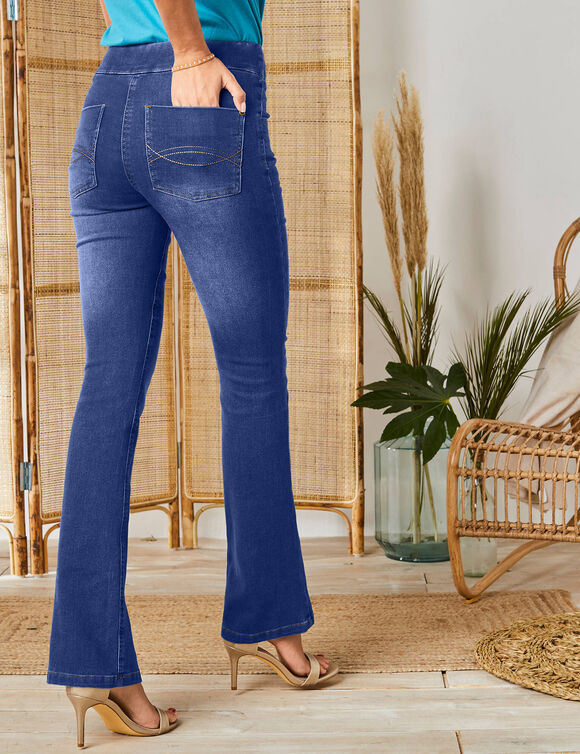 Jean bootcut ultra stretch, maille effet jean, grande stature (stone)