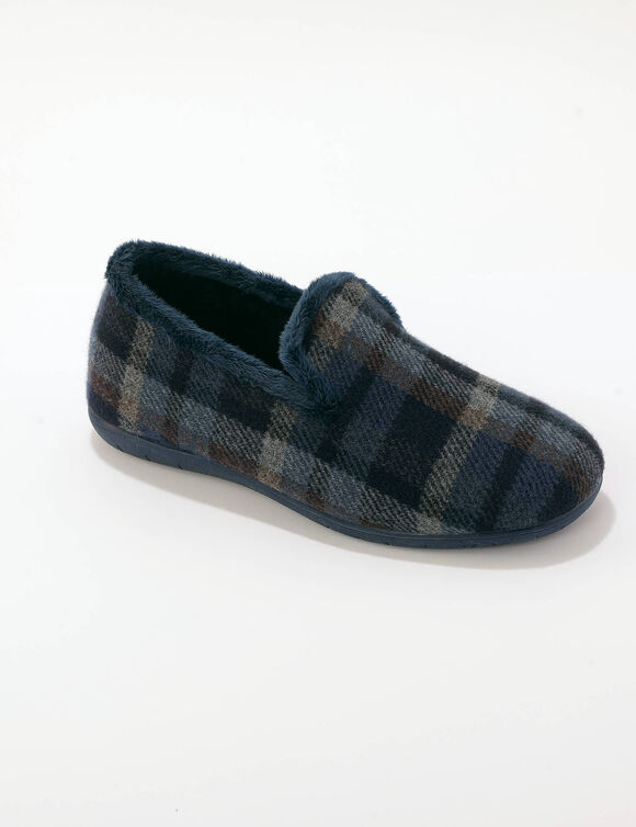 Chaussons motif carreaux fourr&eacute;s (marine)