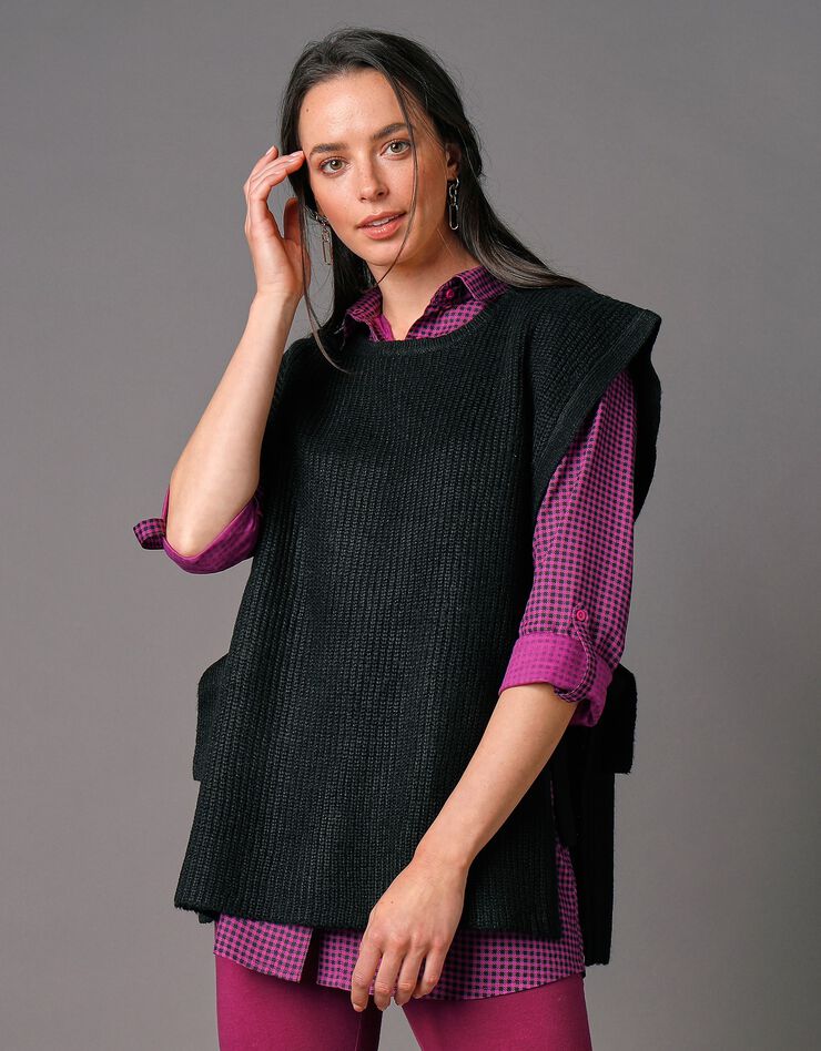 Pull tunique sans manches, maille anglaise toucher mohair (noir) Pull tunique sans manches, maille anglaise toucher mohair (noir)