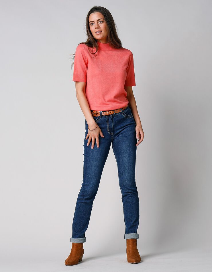 Pull col montant manches courtes toucher cachemire (corail) Pull col montant manches courtes toucher cachemire (corail)