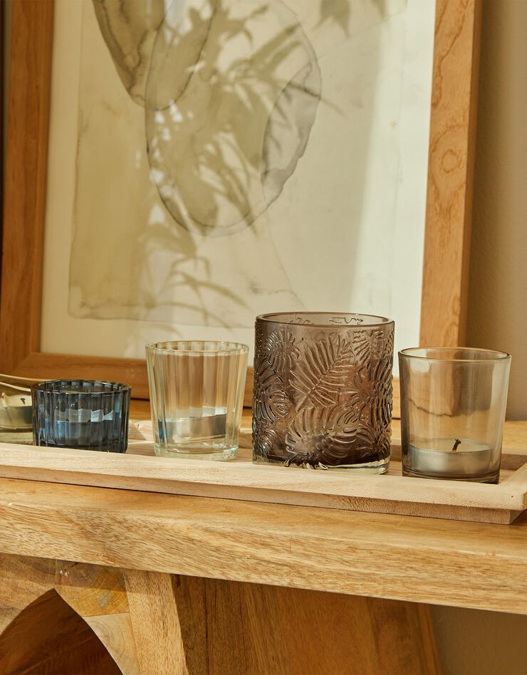 Plateau et photophores en verre. (plateau photophores) Plateau et photophores en verre. (plateau photophores)