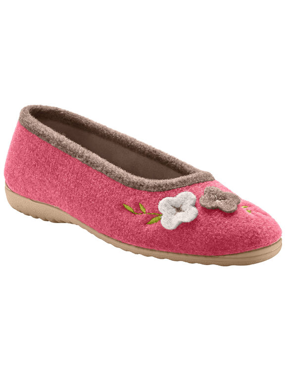 Chaussons ballerines feutrine avec fleur appliqu&eacute;e (framboise)