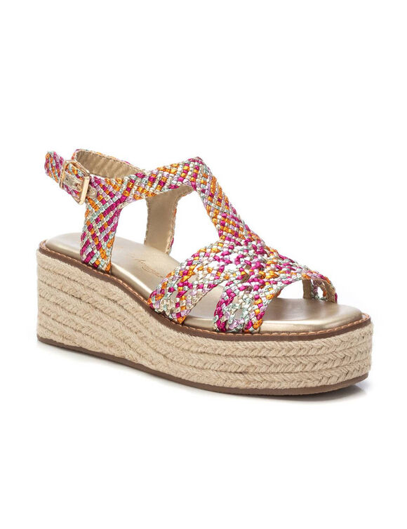 Sandales compensées tressées multicolore (fuchsia)