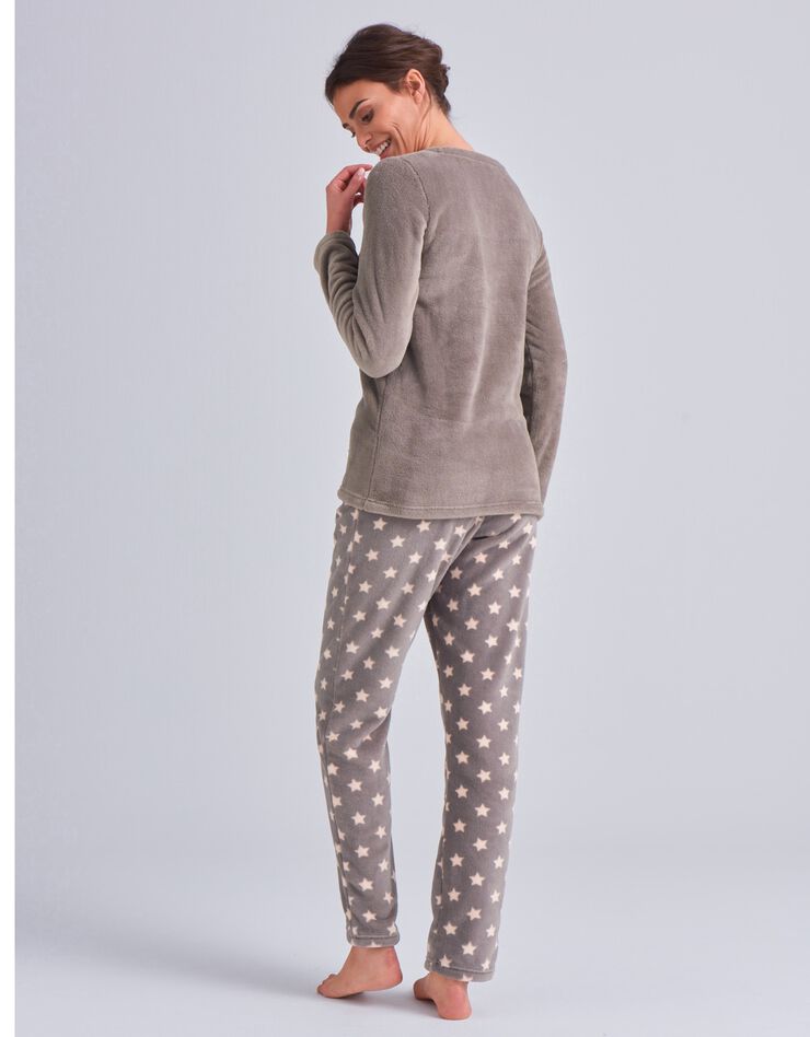 Pyjama pantalon polaire, toucher peluche (taupe / rose) Pyjama pantalon polaire, toucher peluche (taupe / rose)