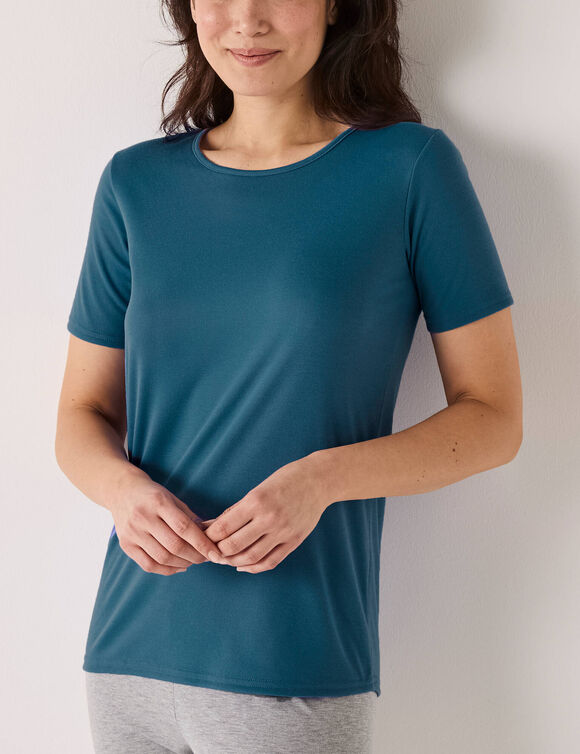 T-shirt thermique col rond - manches courtes (bleu p&eacute;trole)