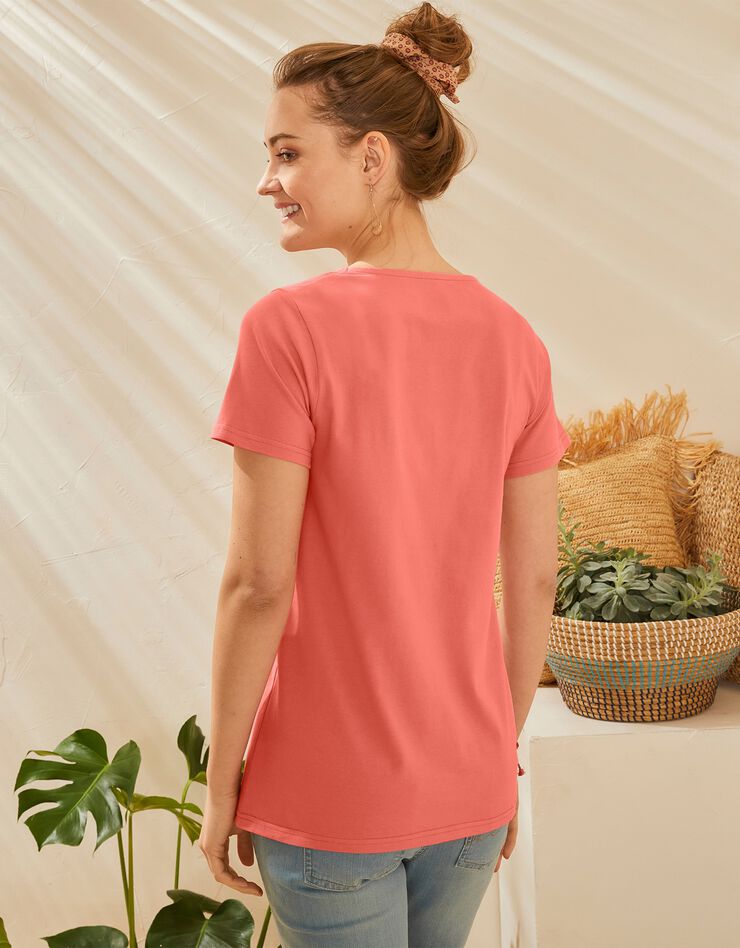 Tee-shirt col carré froncé uni coton bio (mandarine) Tee-shirt col carré froncé uni coton bio (mandarine)