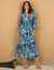 Robe longue cache-coeur manches 7/8, imprimé cachemire (bleu jean)