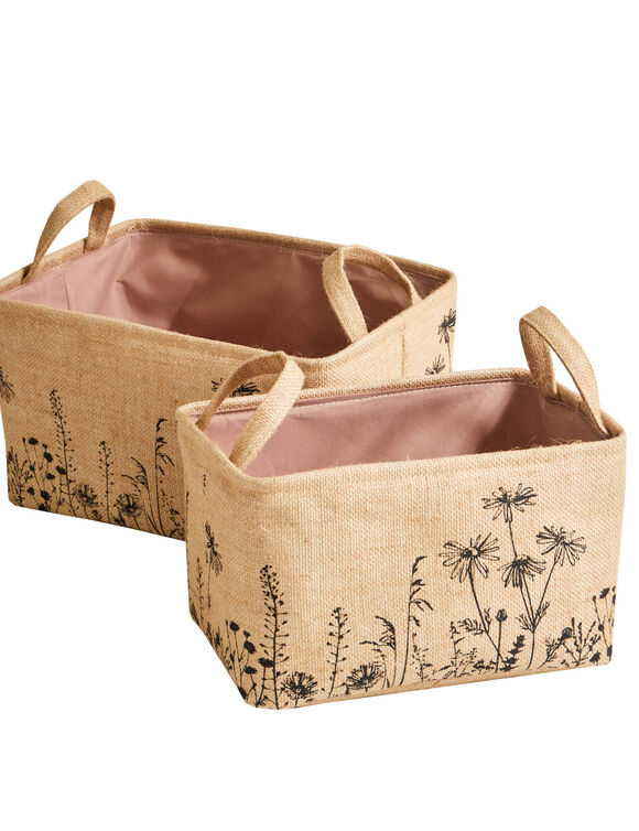 Panier en jute imprimé - lot de 2 (ficelle)