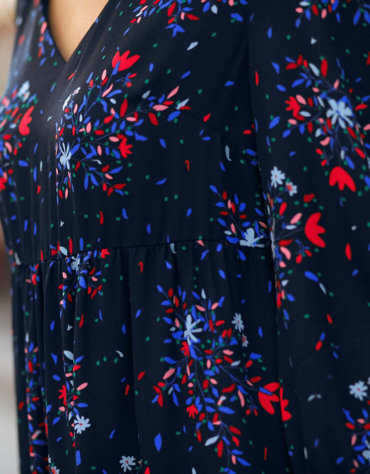 Robe dos lacé imprimée (indigo / rouge)