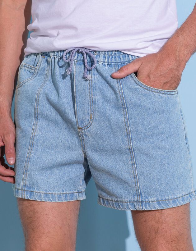 Short denim léger taille élastiquée (bleached)
