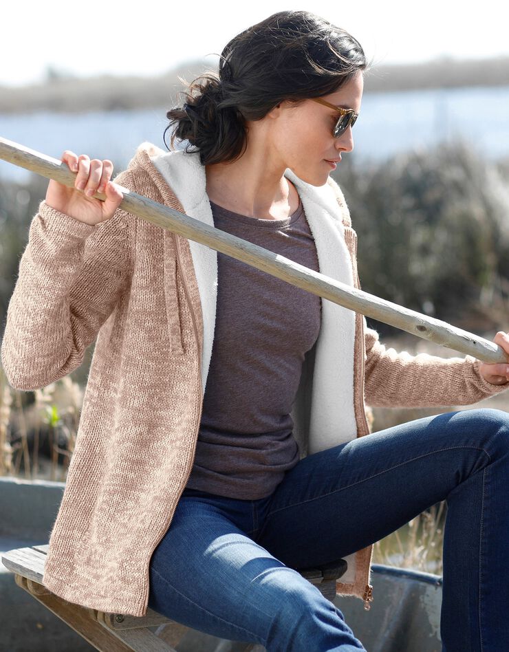 Gilet zippé fourré maille moulinée (beige chiné) Gilet zippé fourré maille moulinée (beige chiné)