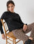 Pull col rond, maille fantaisie toucher doux (noir)