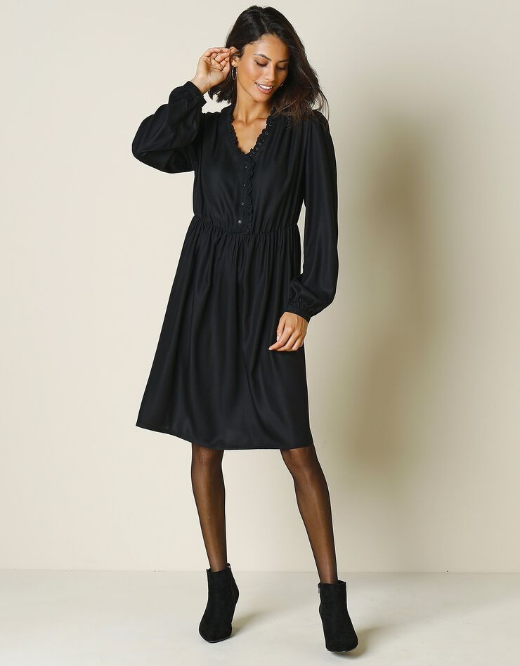 Robe courte twill et macramé (noir) Robe courte twill et macramé (noir)