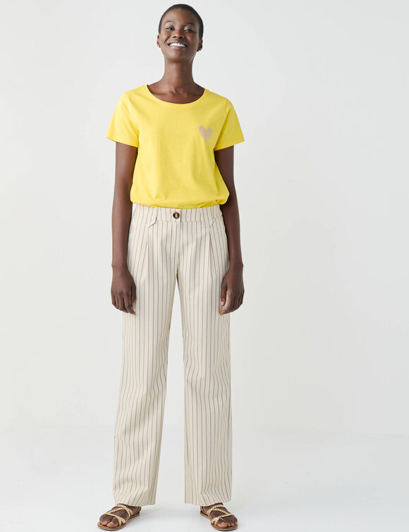 Pantalon droit large, rayé (écru / noir)